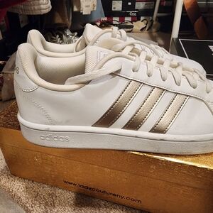 Adidas White and Gold Sneakers